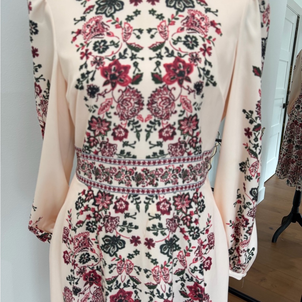 Gal Meets Glam Cream Long-Sleeve Floral Embroidered Dress